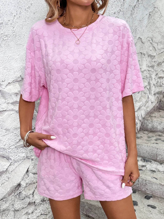 Flower Round Neck Top and Shorts Lounge Set - Byyde