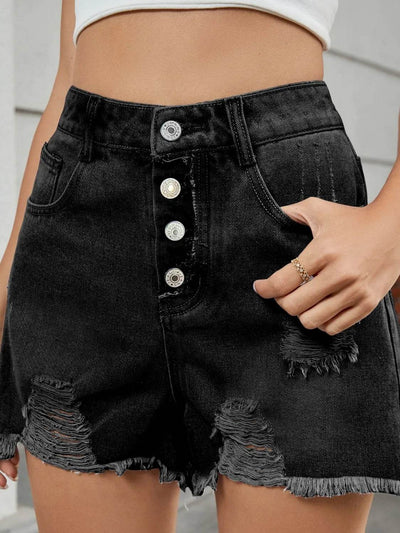Distressed Raw Hem Denim Shorts - Byyde