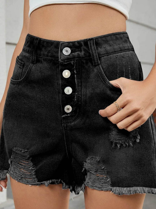Distressed Raw Hem Denim Shorts - Byyde