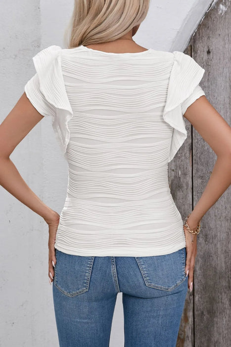 Ruffled Round Neck Textured Top - Byyde