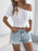 Openwork Single Shoulder Short Sleeve Knit Top - Byyde