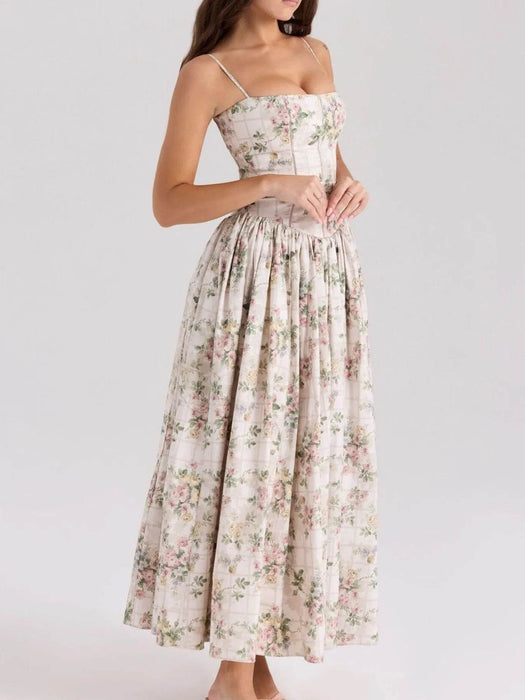 Floral Print Square Neck Maxi Cami Dress - Byyde