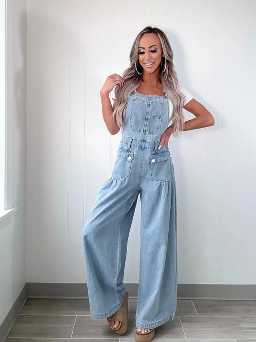 Wide Leg Denim Overalls - Byyde