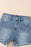 Pearl Beaded Raw Hem Wash Denim Shorts - Byyde