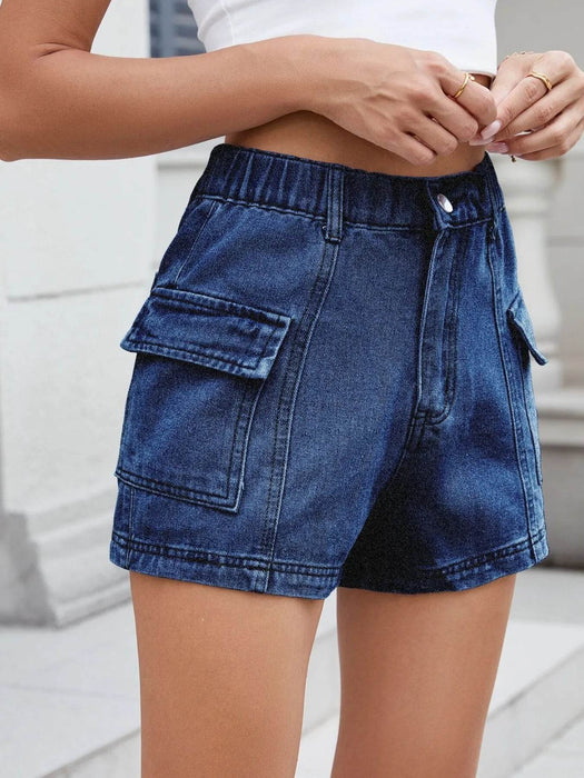 High Waist Cargo Denim Shorts - Byyde