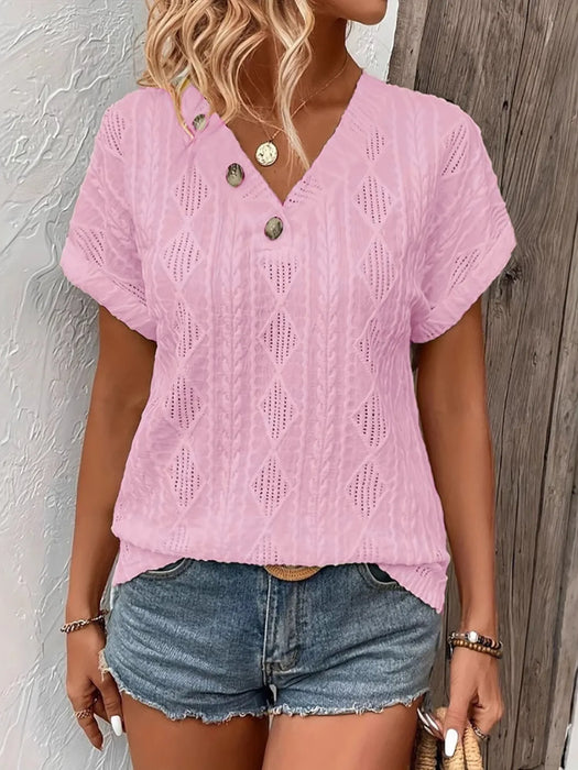 Textured V-Neck Short Sleeve Top - Byyde