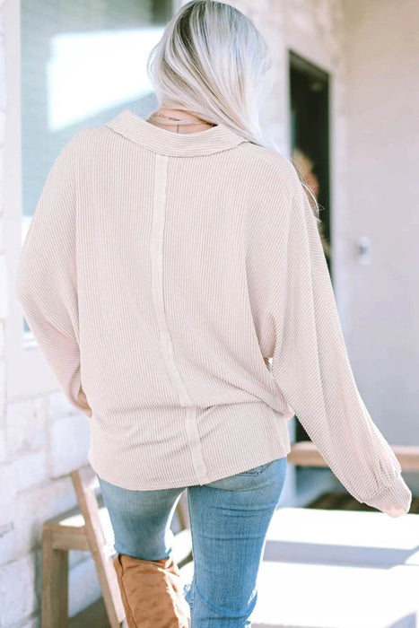 Collared Neck Half Button Long Sleeve Blouse - Byyde