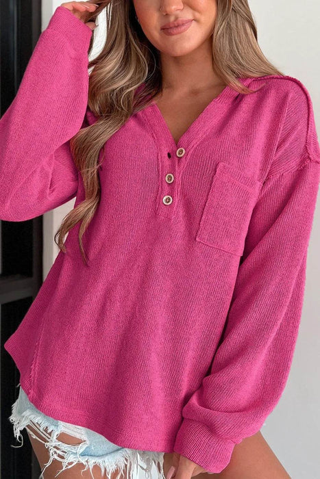 Exposed Seam Detail Henley Knit Hoodie - Byyde