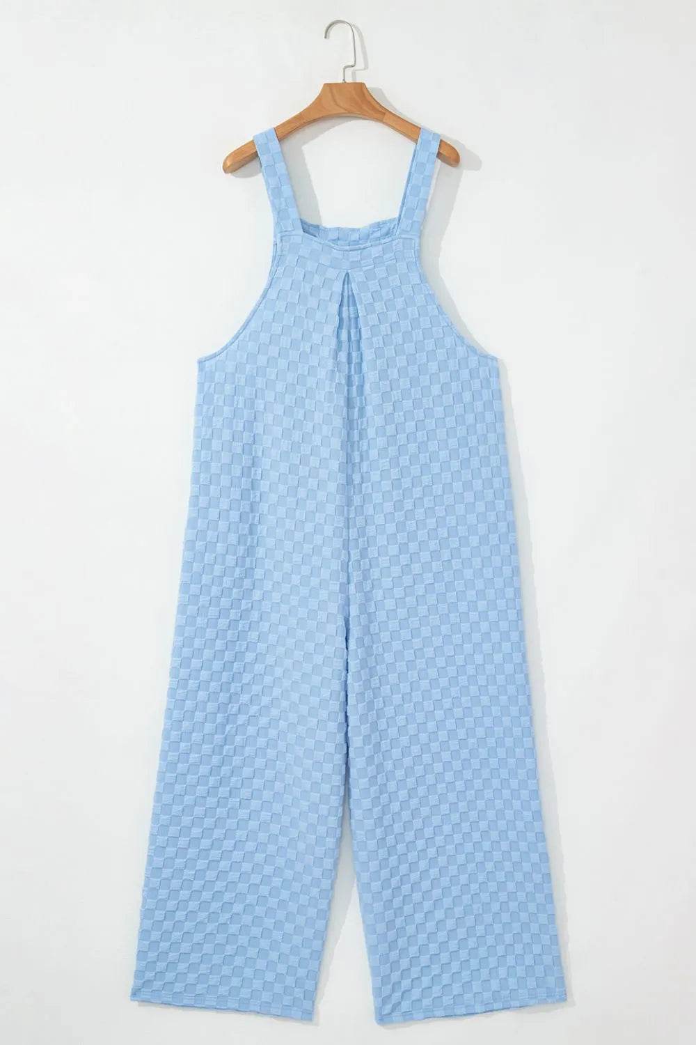 Checkered Pocketed Wide Leg Overalls - Byyde
