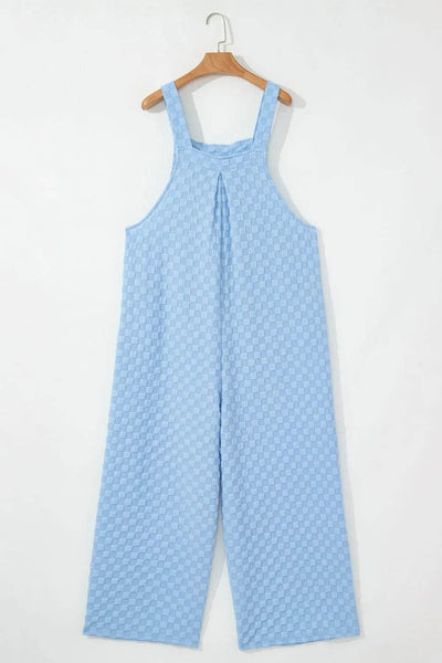 Checkered Pocketed Wide Leg Overalls - Byyde