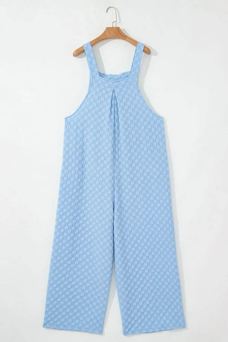 Checkered Pocketed Wide Leg Overalls - Byyde