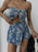 Floral Print Strapless Top and Skort Denim Set - Byyde