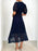 Eyelet Lace V-Neck Midi Dress with Puff Sleeves - Byyde