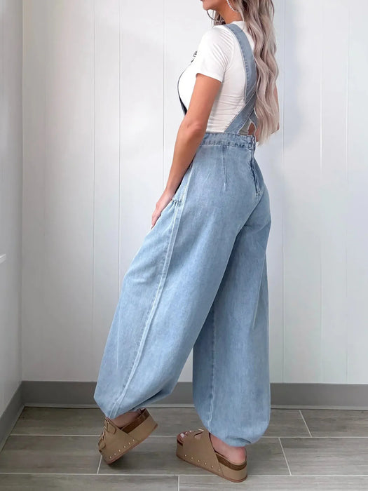Wide Leg Denim Overalls - Byyde