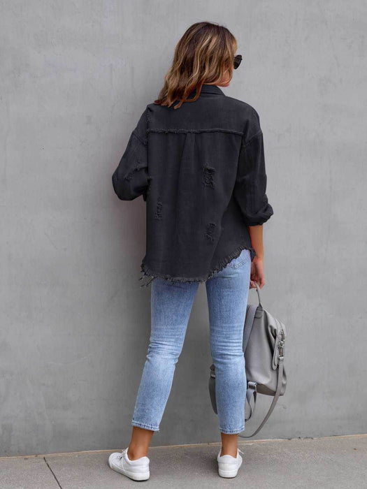 Distressed Drop Shoulder Denim Jacket - Byyde