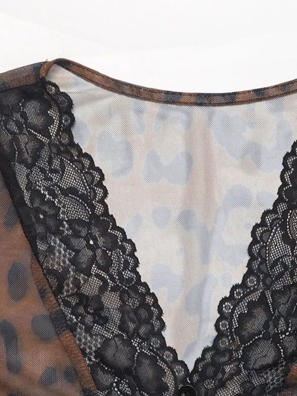 Perfee Leopard V-Neck Lace Bodysuit - Byyde