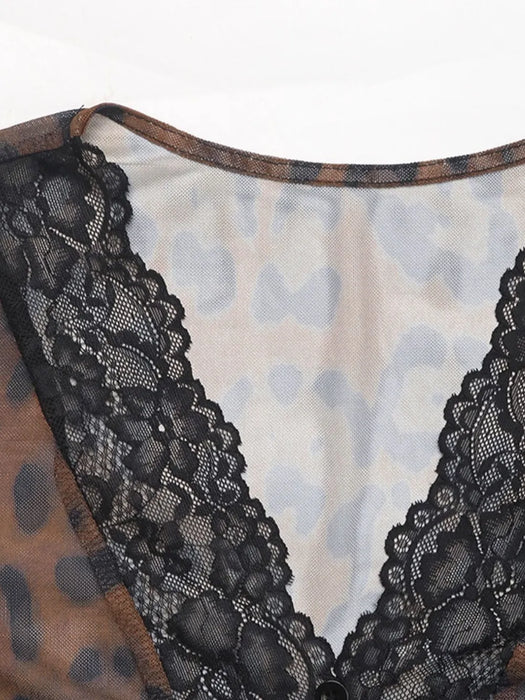 Perfee Leopard V-Neck Lace Bodysuit - Byyde