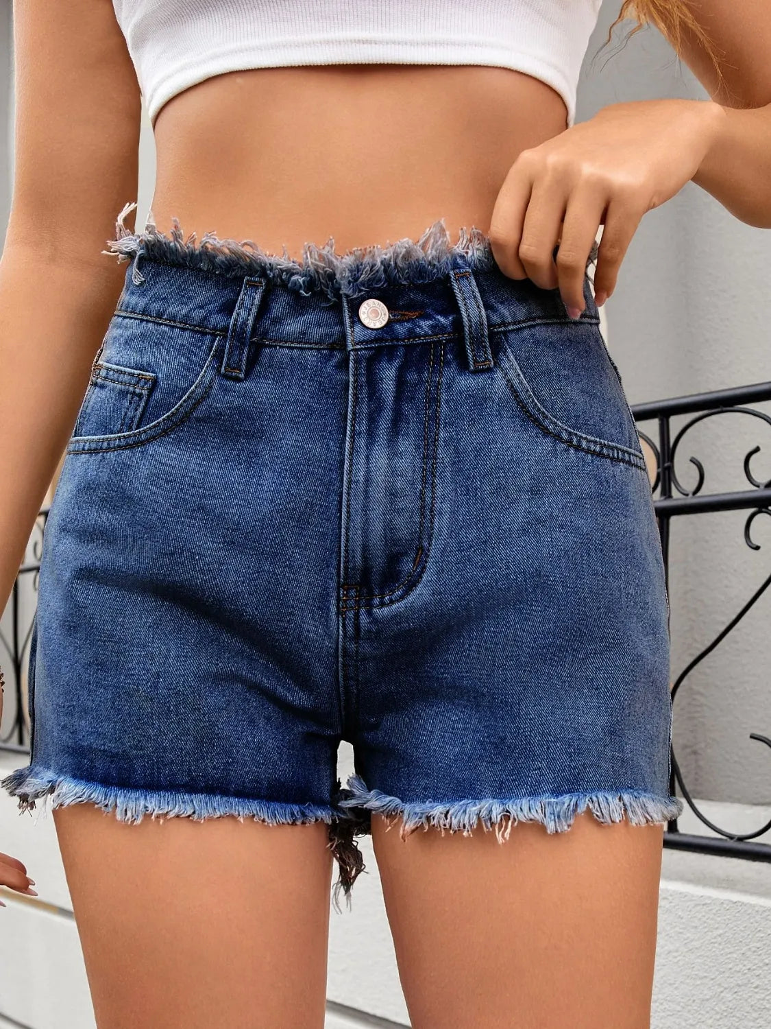 Washed Raw Hem Denim Shorts - Byyde