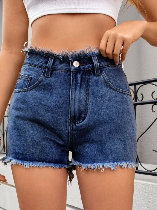 Washed Raw Hem Denim Shorts - Byyde