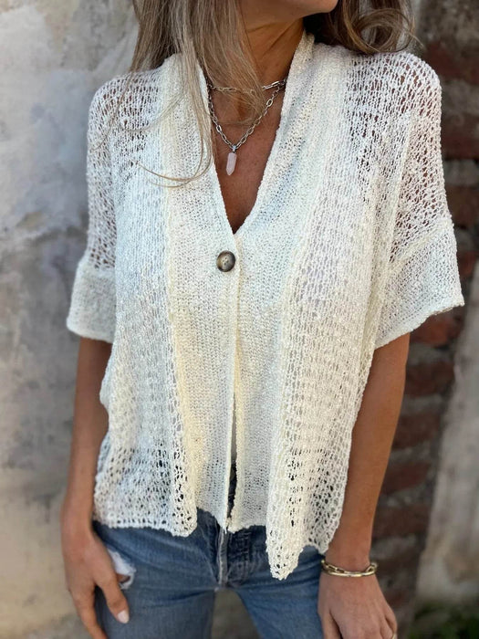 Full Size One Button Half Sleeve Cardigan Plus Size - Byyde