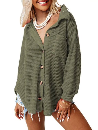 Waffle Knit Button-Down Shirt - Byyde