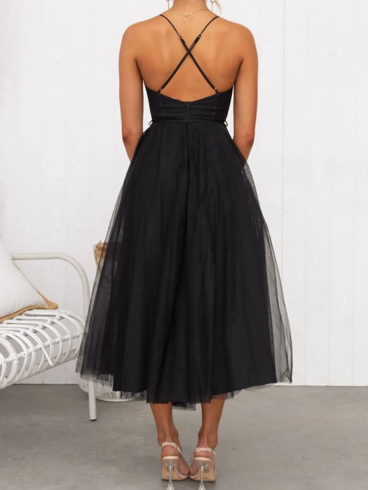 Sweetheart Neck Tulle Midi Dress - Byyde