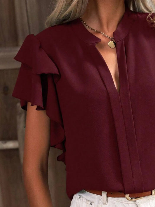 Ruffle Sleeve Notched Blouse - Byyde
