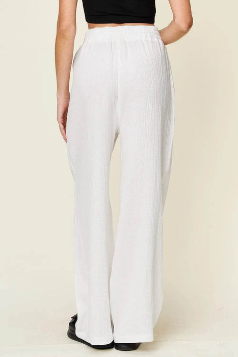 Double Take Full Size Texture Drawstring Wide Leg Pants - Byyde