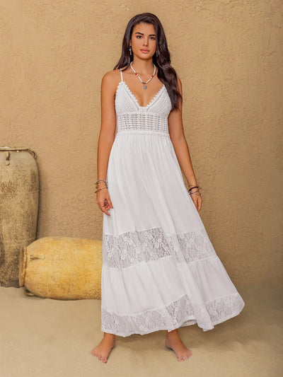 Lace Detail Crochet Tiered Maxi Cami Dress - Byyde