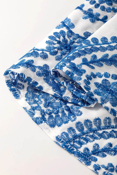 Boho Print Ruffled Cap Sleeve Crew Neck Blouse - Byyde