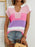 Color Block Notched Short Sleeve Knit Top - Byyde