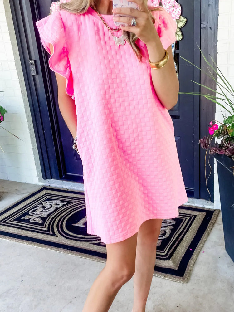 Textured Ruffle Sleeve Casual Summer Dress - Byyde