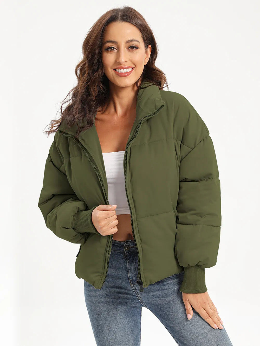 Zip Up Turtleneck Long Sleeve Puffer Jacket - Byyde