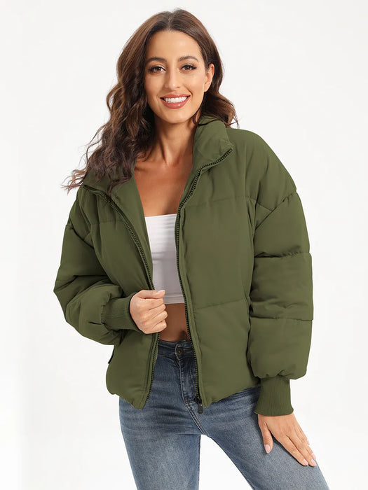 Zip Up Turtleneck Long Sleeve Puffer Jacket - Byyde
