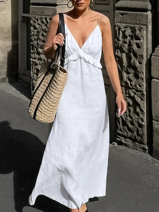 Ruffled V-Neck Maxi Dress - Byyde