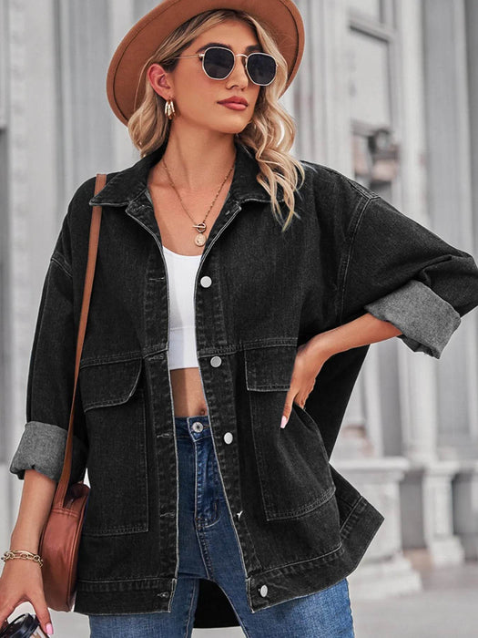 Button Up Long Sleeve Denim Jacket - Byyde