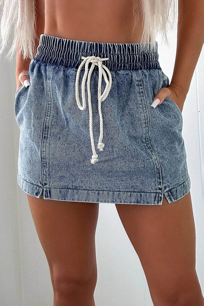 Drawstring High Waist Pocketed Denim Shorts - Byyde