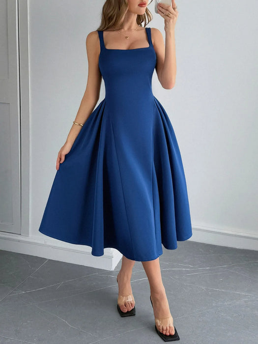 Square Neck Wide Strap Midi Dress - Byyde