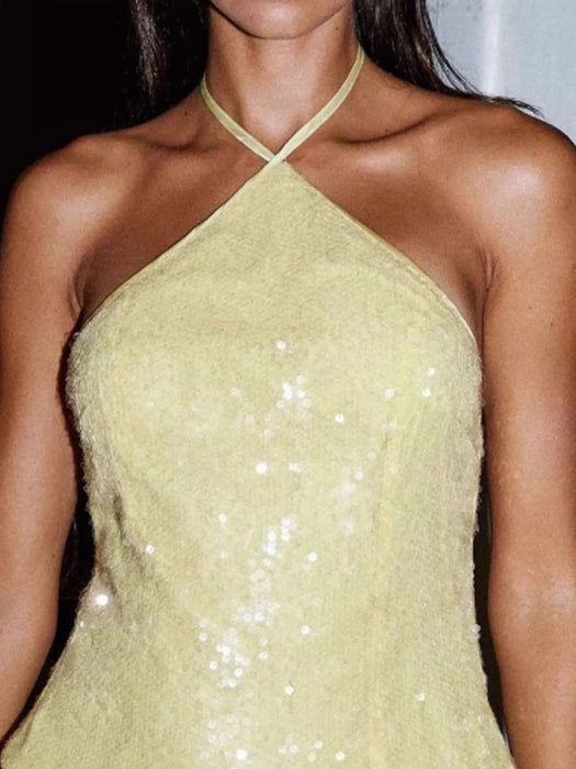 Sequined Halter Neck Cami - Byyde