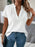 Notched Short Sleeves Casual Blouse - Byyde