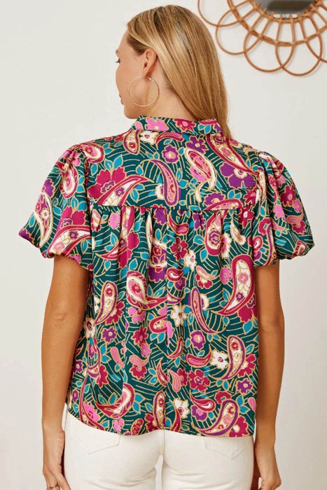 Floral Collared Neck Short Sleeve Blouse - Byyde