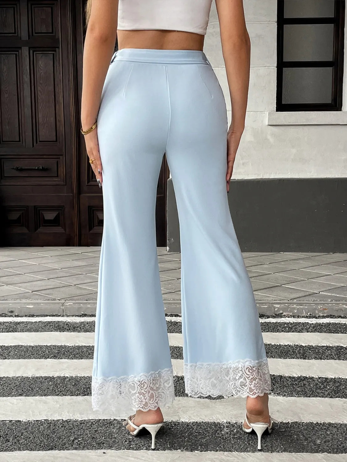 Lace Trim Flare Leg Pants - Byyde