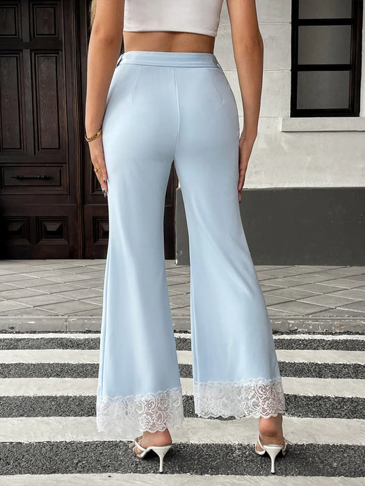 Lace Trim Flare Leg Pants - Byyde