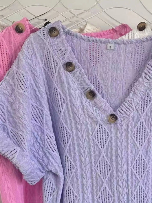 Textured V-Neck Short Sleeve Top - Byyde