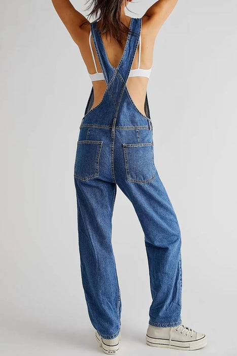 Wide Strap Square Neck Denim Overalls - Byyde