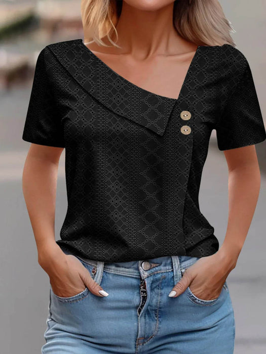 Eyelet Asymmetrical Short Sleeve T-Shirt - Byyde