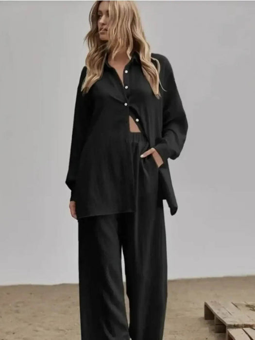 Button Up Long Sleeve Shirt and Pants Set - Byyde
