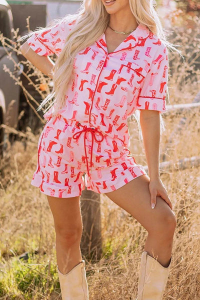 Cowgirl Boots Printed Shirt and Shorts Set - Byyde