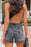 Rhinestone Fringe Distressed Denim Shorts - Byyde