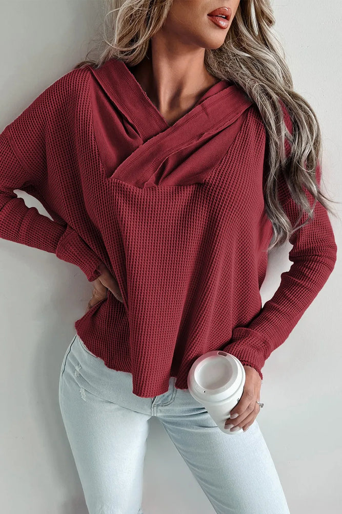 Waffle Knit Long Sleeve Hoodie - Byyde